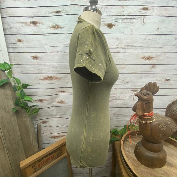 RTB Real Tough Babe Green Acid Washed Biker Babe Shirt Woman's Size Medium M - Picture 7 of 10